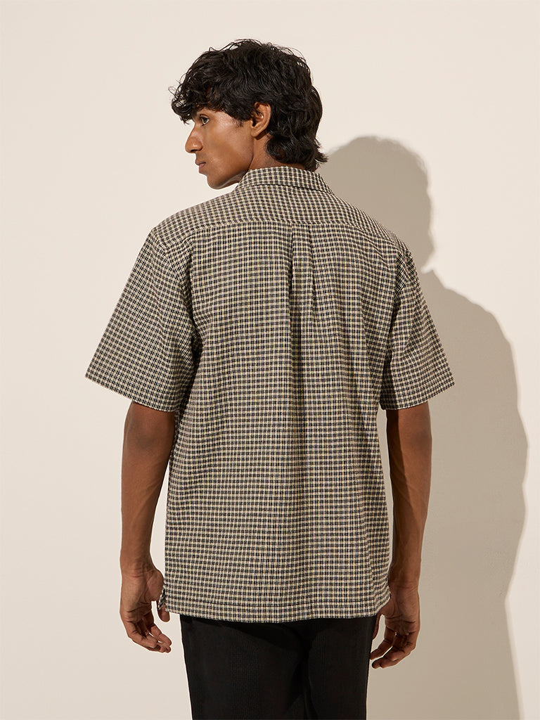 ETA Black Checkered Relaxed-Fit Cotton Shirt