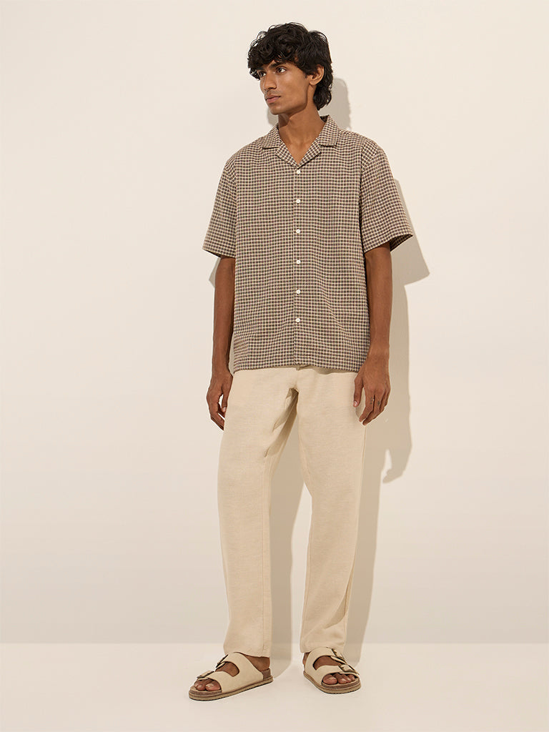 ETA Brown Checkered Relaxed-Fit Cotton Shirt