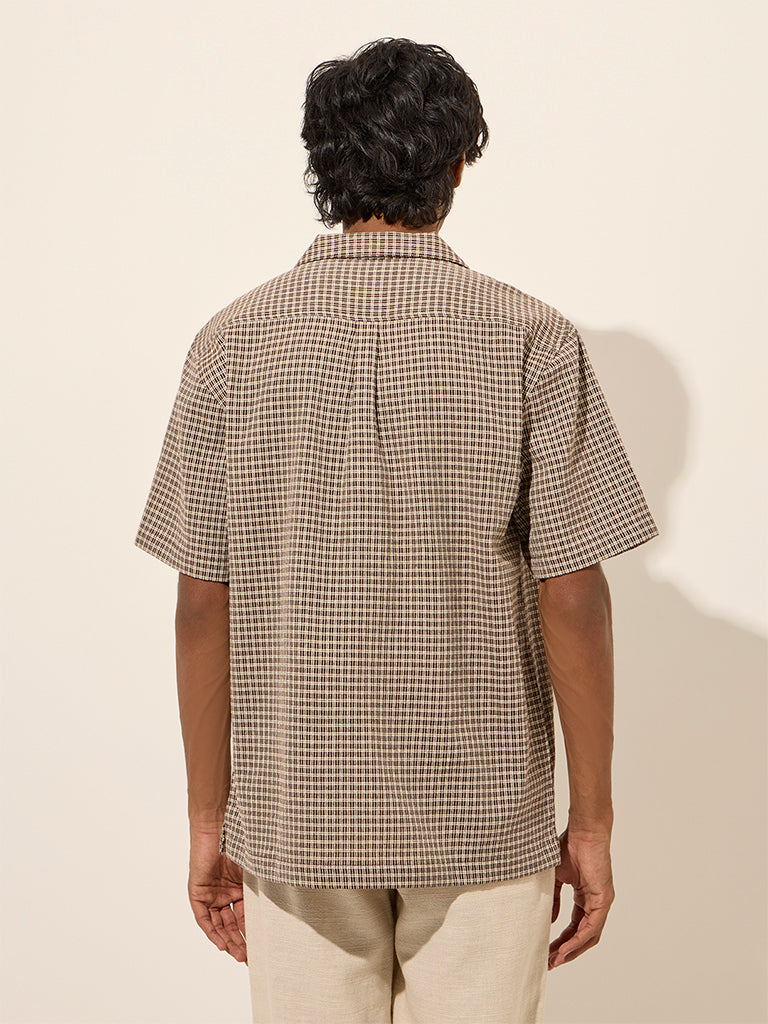 ETA Brown Checkered Relaxed-Fit Cotton Shirt