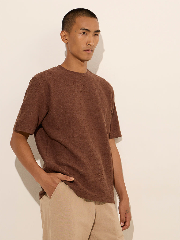 ETA Brown Self-Textured Relaxed-Fit T-Shirt