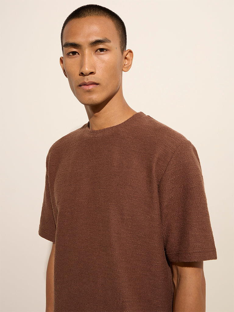 ETA Brown Self-Textured Relaxed-Fit T-Shirt