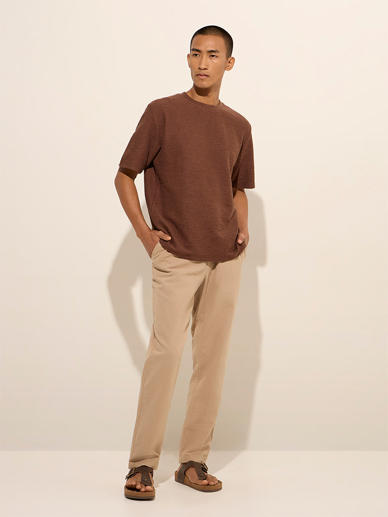 ETA Brown Self-Textured Relaxed-Fit T-Shirt