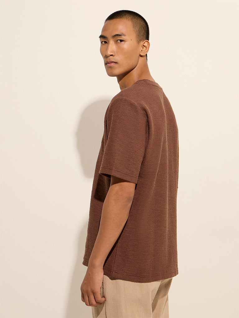 ETA Brown Self-Textured Relaxed-Fit T-Shirt