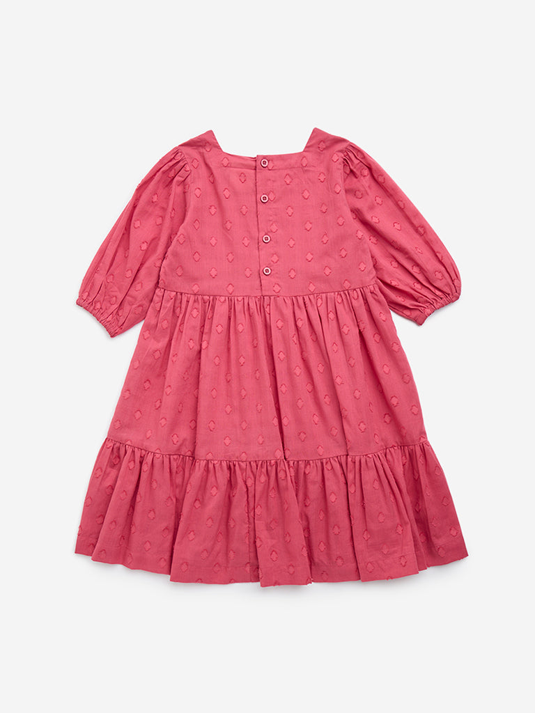 Utsa Kids Pink Embroidered Cotton-Blend A-Line Dress - (2-8yrs)