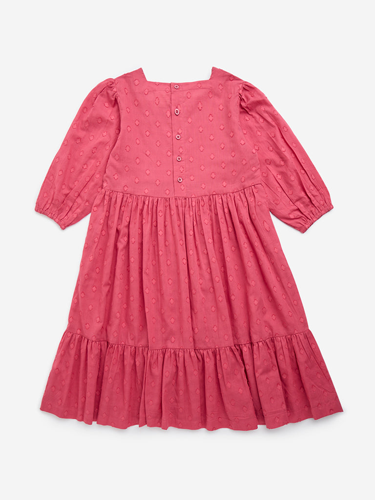 Utsa Kids Pink Embroidered Cotton-Blend A-Line Dress - (8-14yrs)