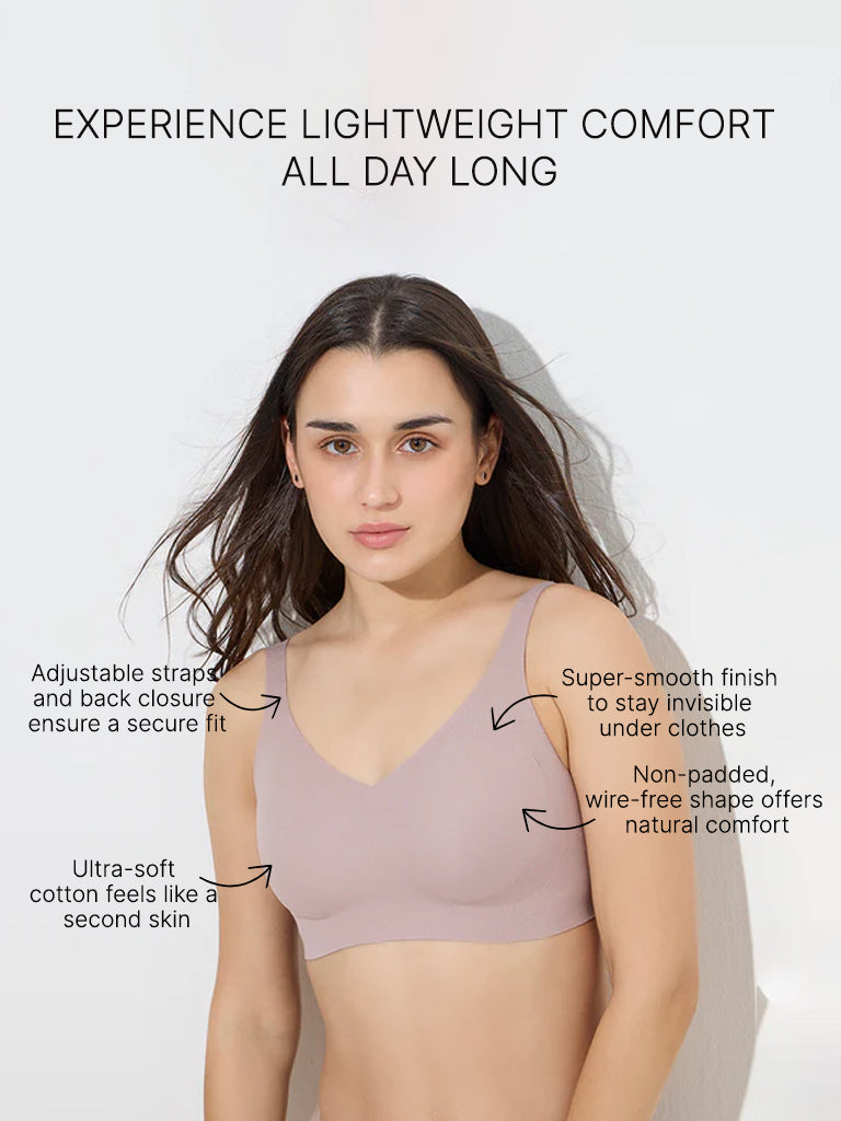 Westside Wunderlove Women's Light Mauve Invisible Cotton Padded Bra for Casual Wear Infographics