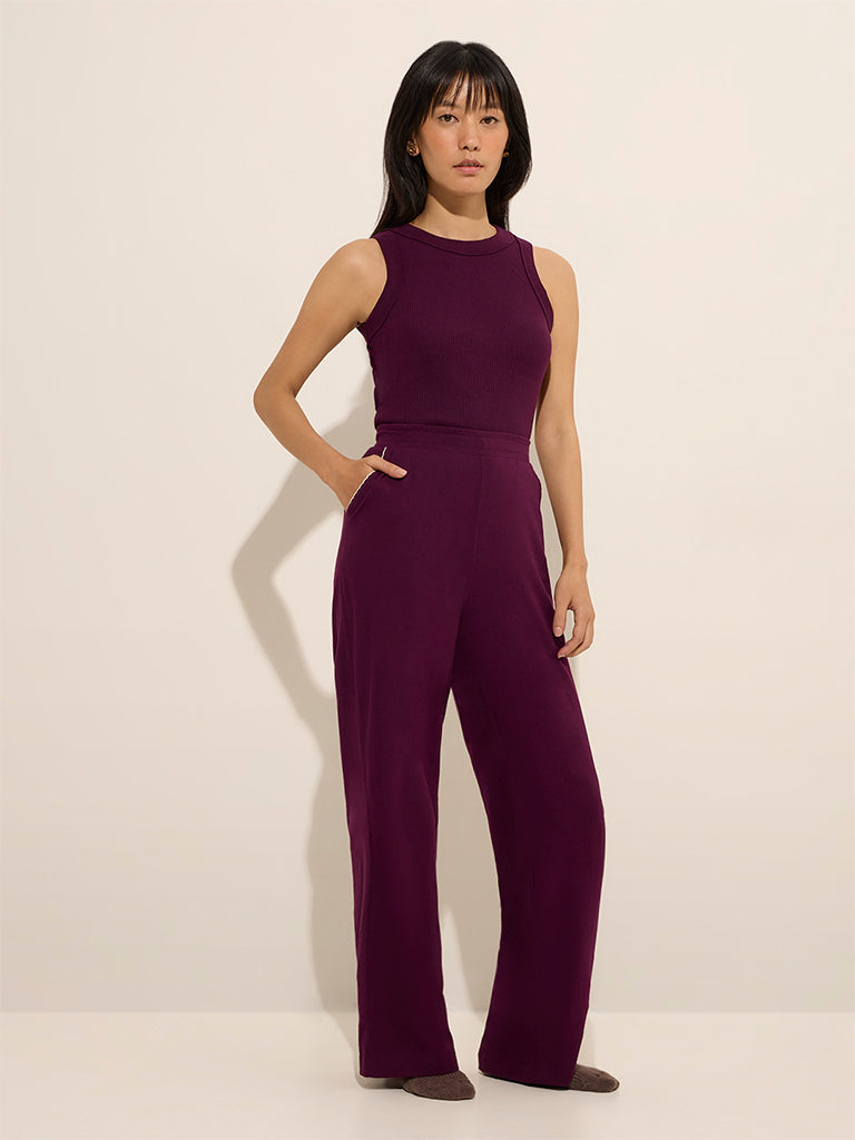 Superstar Purple High-Rise Cotton Blend Pants