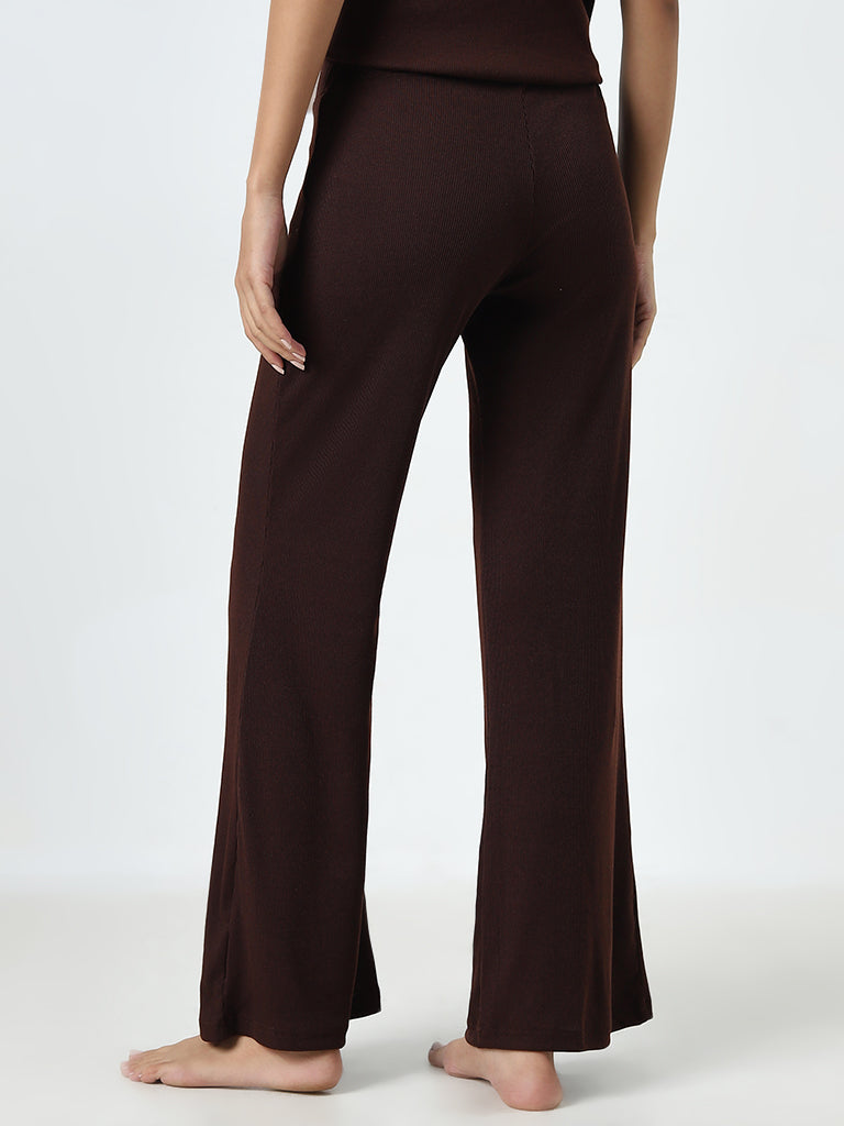 Superstar Dark Brown Ribbed Textured High-Rise Lounge Pants