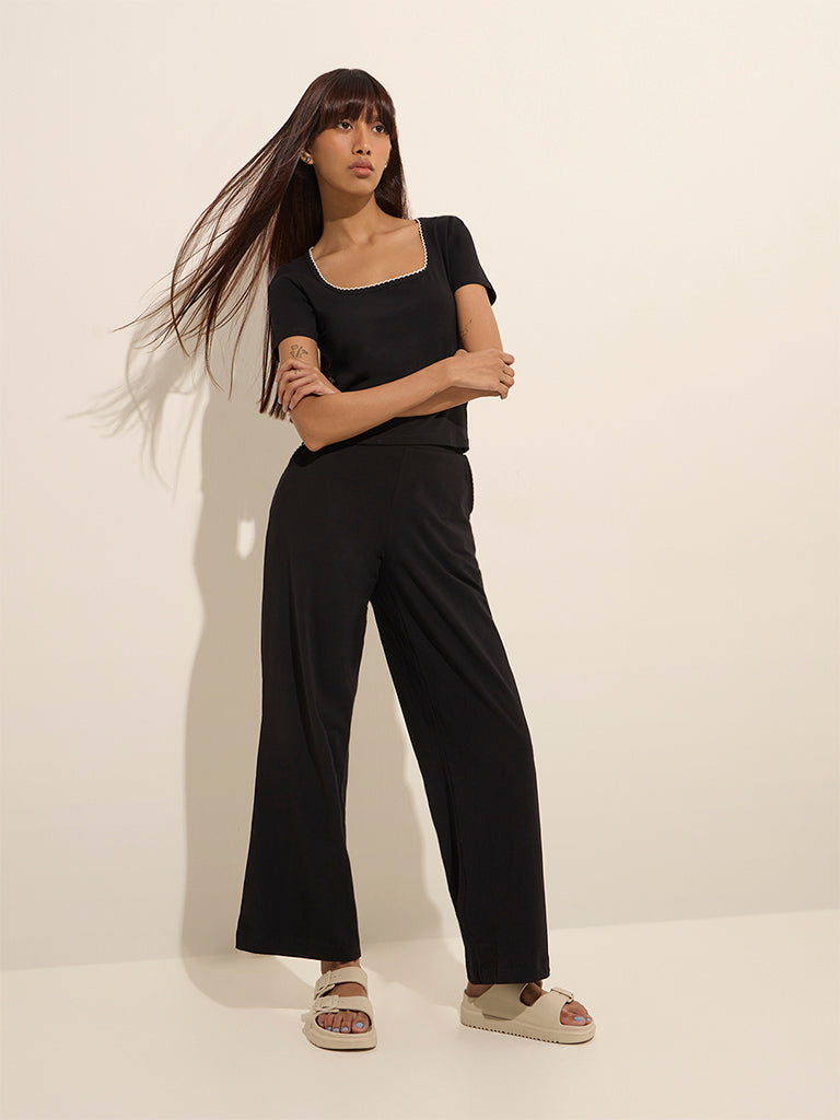 Superstar Black High-Rise Cotton-Blend Pants