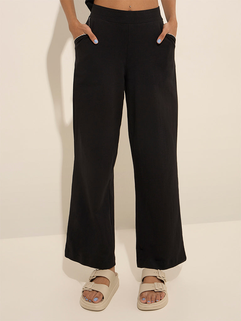 Superstar Black High-Rise Cotton-Blend Pants