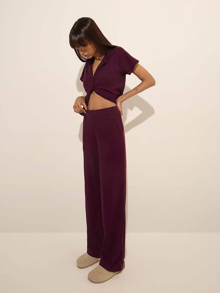 Superstar Wine Ribbed-Textured High-Rise Pants