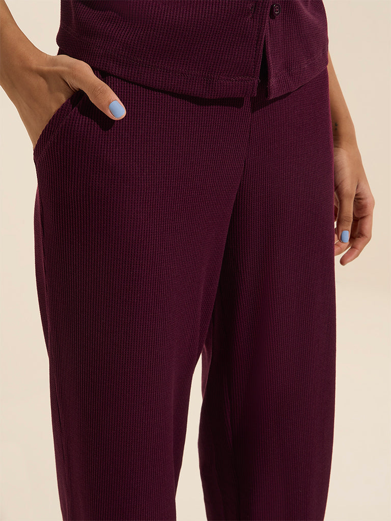 Superstar Wine Ribbed-Textured High-Rise Pants