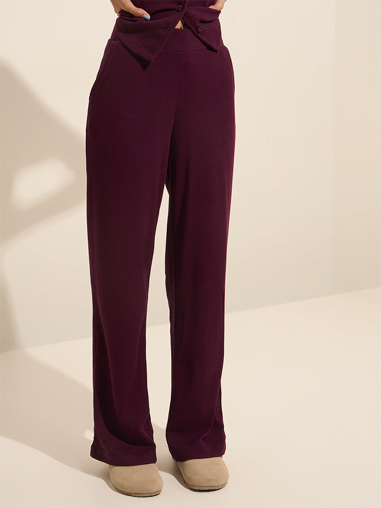 Superstar Wine Ribbed-Textured High-Rise Pants