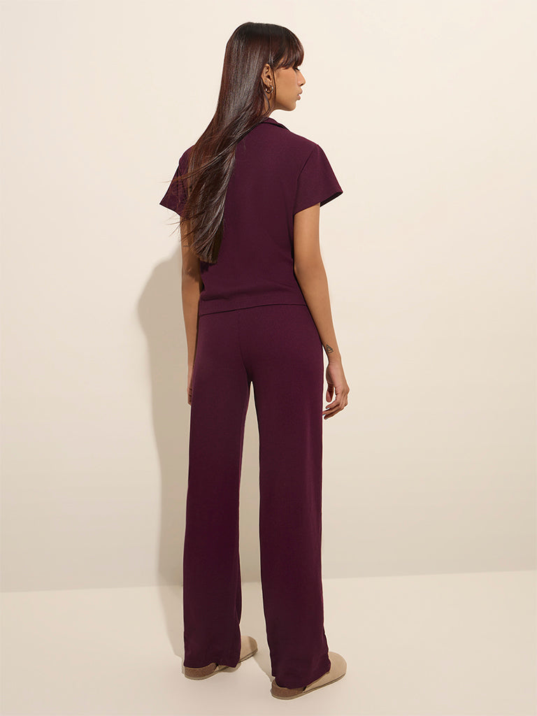 Superstar Wine Ribbed-Textured High-Rise Pants