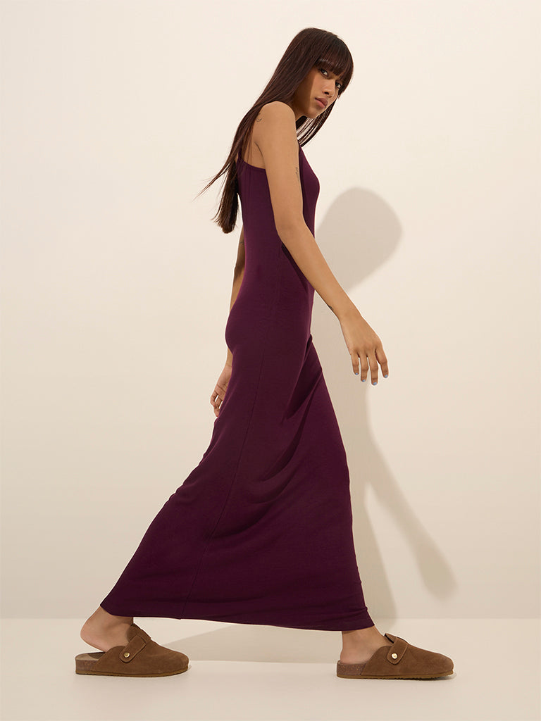 Superstar Wine Ribbed Textured Straight Dress