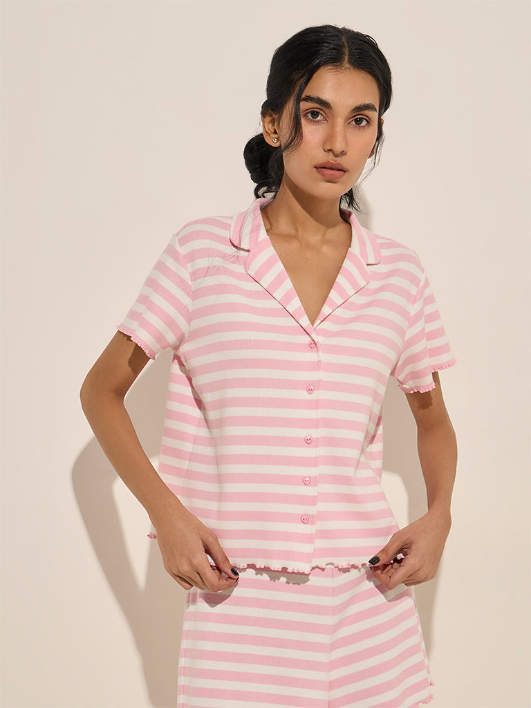 Superstar Light Pink Striped Cotton-Blend Shirt