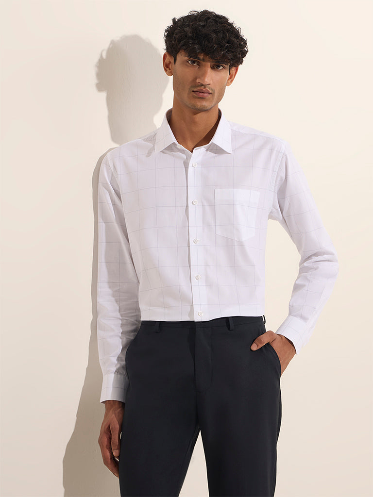 WES Formals White Checkered Relaxed-Fit Cotton Shirt