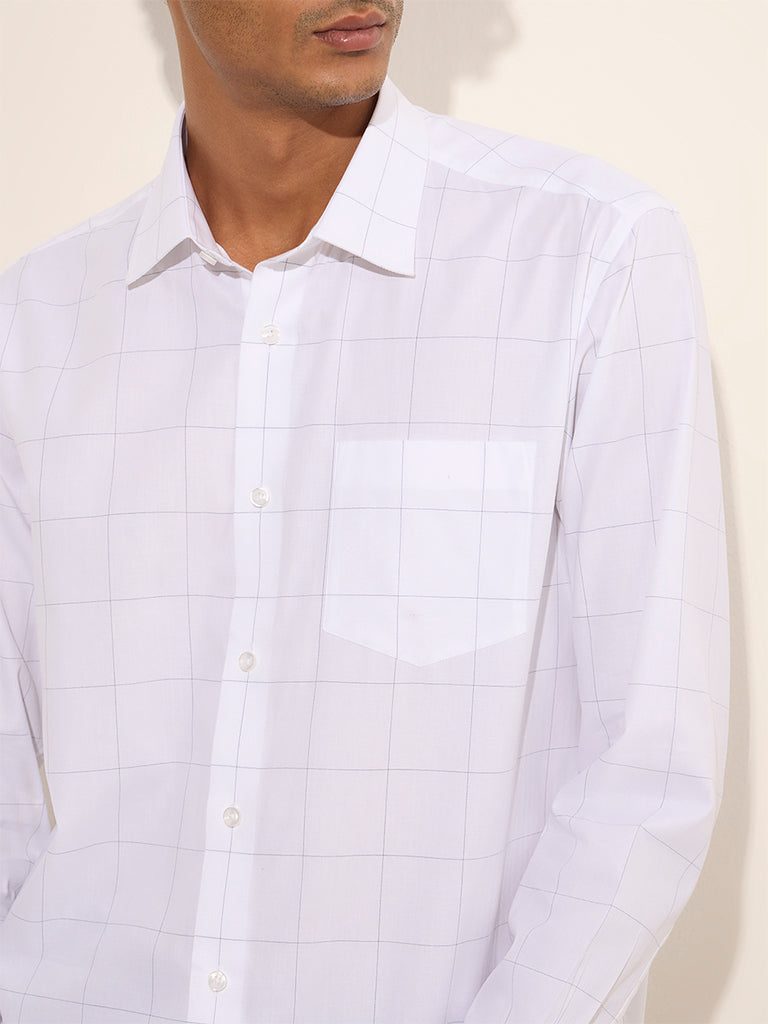 WES Formals White Checkered Relaxed-Fit Cotton Shirt