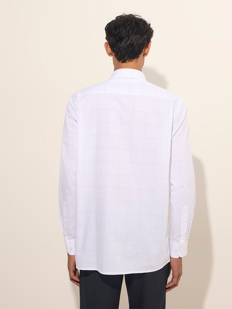 WES Formals White Checkered Relaxed-Fit Cotton Shirt