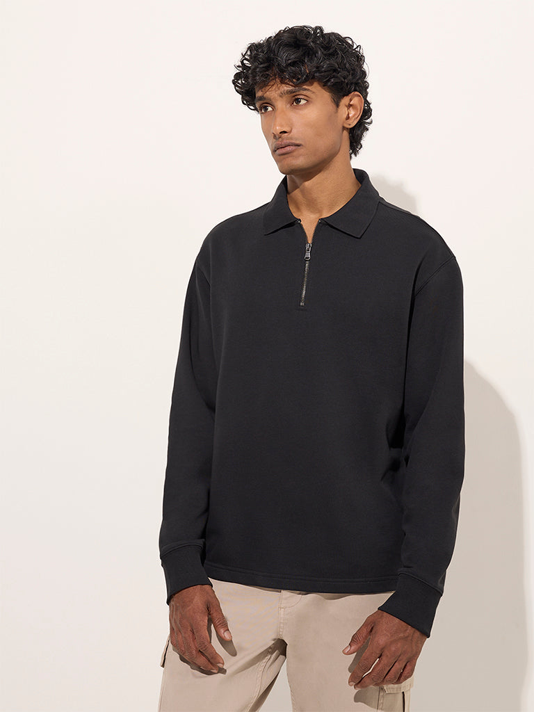 WES Casuals Black Relaxed-Fit Cotton-Blend Sweatshirt