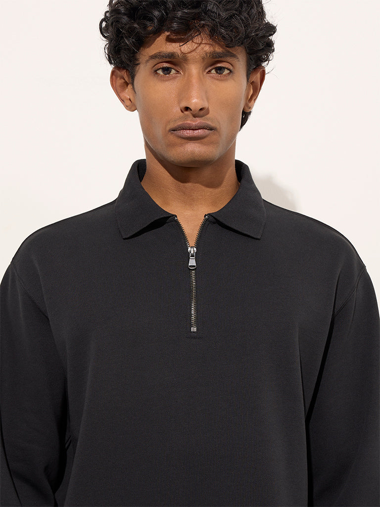 WES Casuals Black Relaxed-Fit Cotton-Blend Sweatshirt