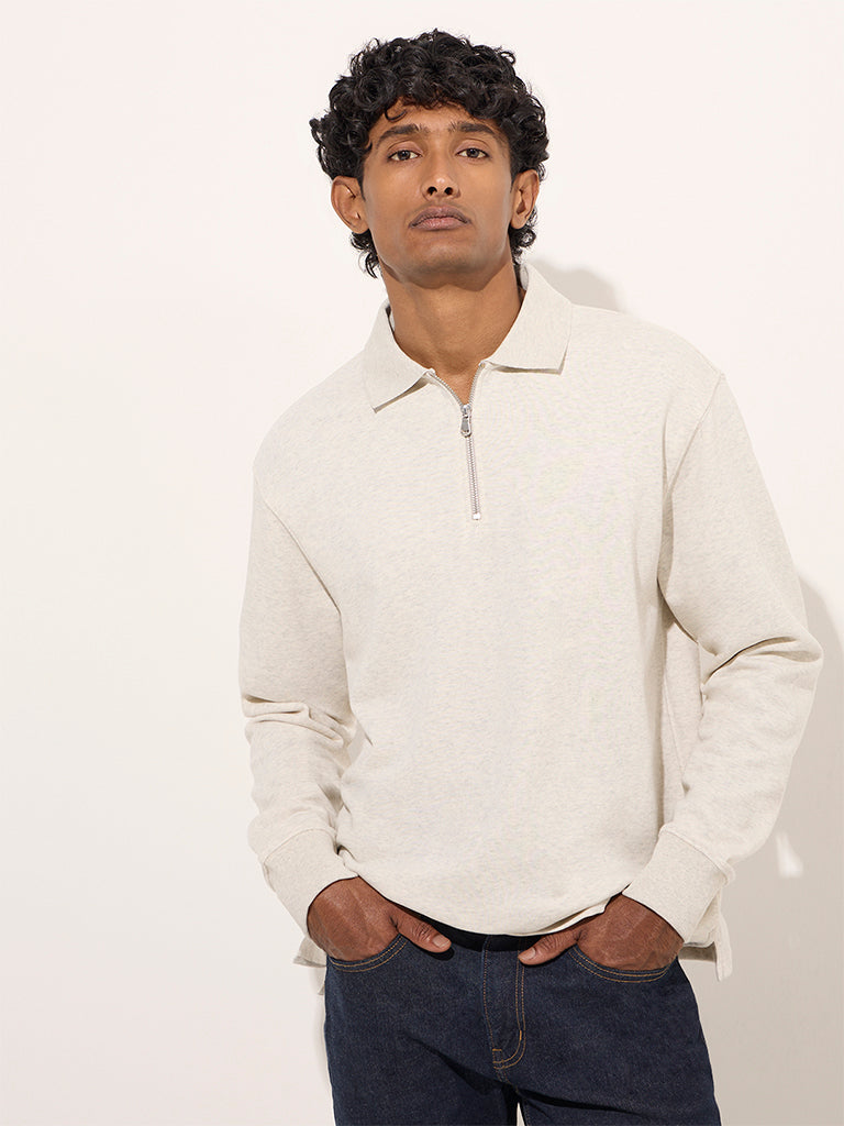 WES Casuals Beige Relaxed-Fit Cotton-Blend Sweatshirt