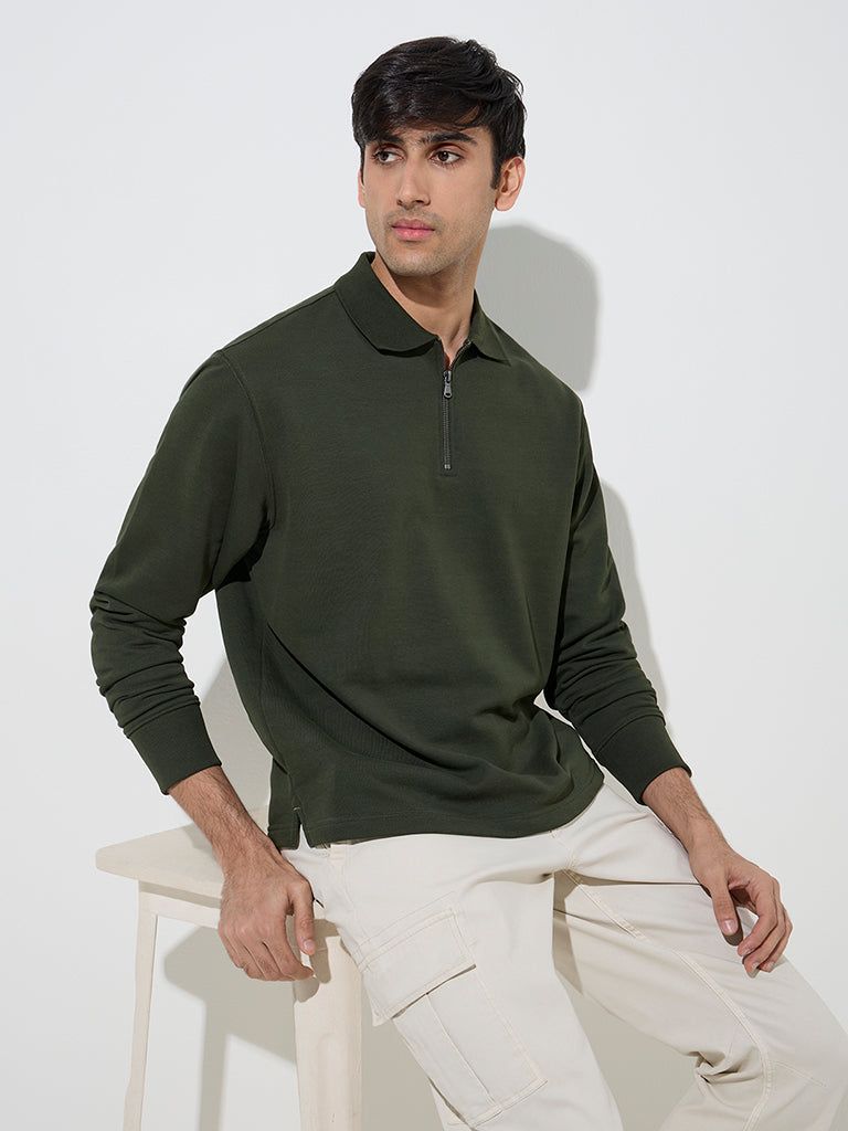 WES Casuals Olive Relaxed-Fit Cotton-Blend Sweatshirt