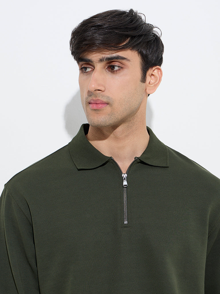 WES Casuals Olive Relaxed-Fit Cotton-Blend Sweatshirt