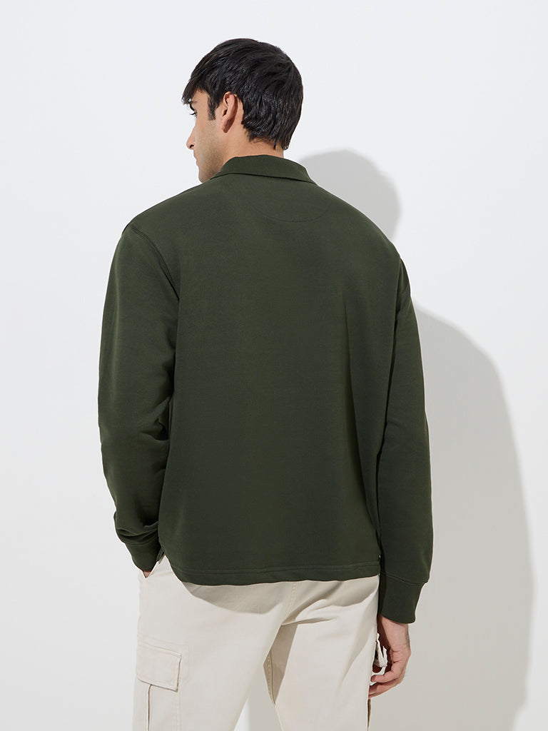 WES Casuals Olive Relaxed-Fit Cotton-Blend Sweatshirt