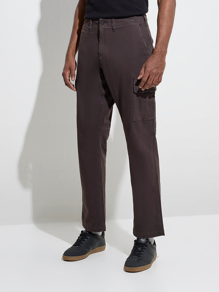 WES Casuals Dark Brown Relaxed - Fit Mid - Rise Cargo Jeans