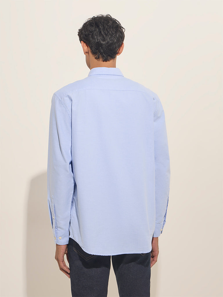 WES Casuals Light Blue Relaxed-Fit Cotton Blend Shirt