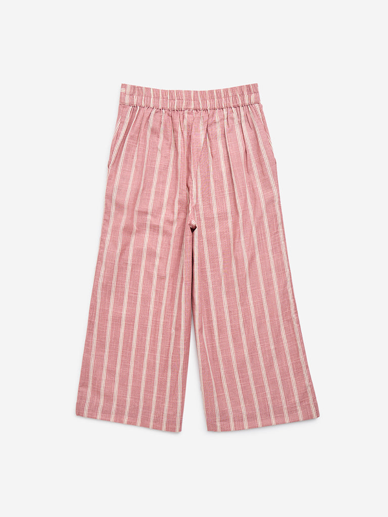 Utsa Kids Pink Striped High-Rise Cotton-Blend Palazzos - (2-8yrs)