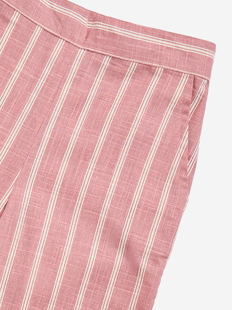 Utsa Kids Pink Striped High-Rise Cotton-Blend Palazzos - (2-8yrs)