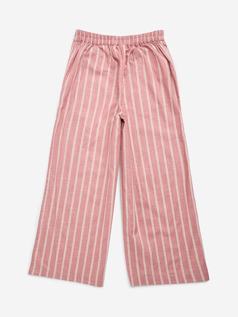 Utsa Kids Pink Striped High-Rise Cotton-Blend Palazzos - (8-14yrs)