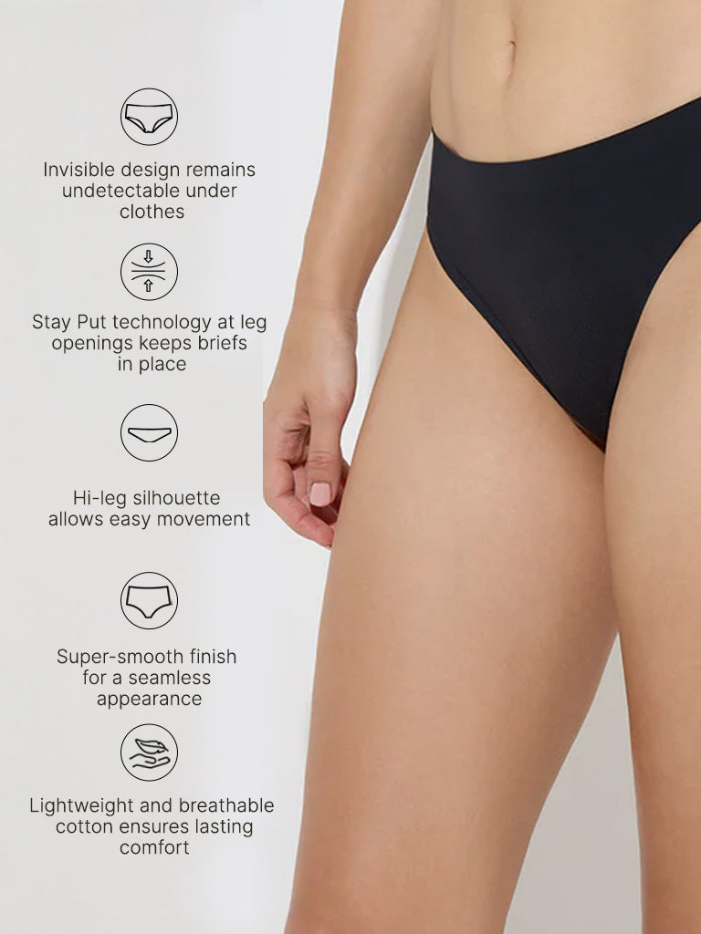 Westside Wunderlove Women's Black Invisible Hi-Leg Cotton Briefs for Casual Wear Infographics