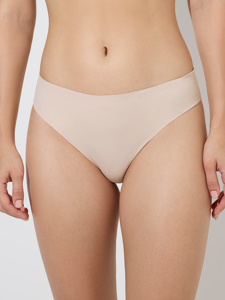 Wunderlove Beige Invisible Hi-Leg Cotton Brief