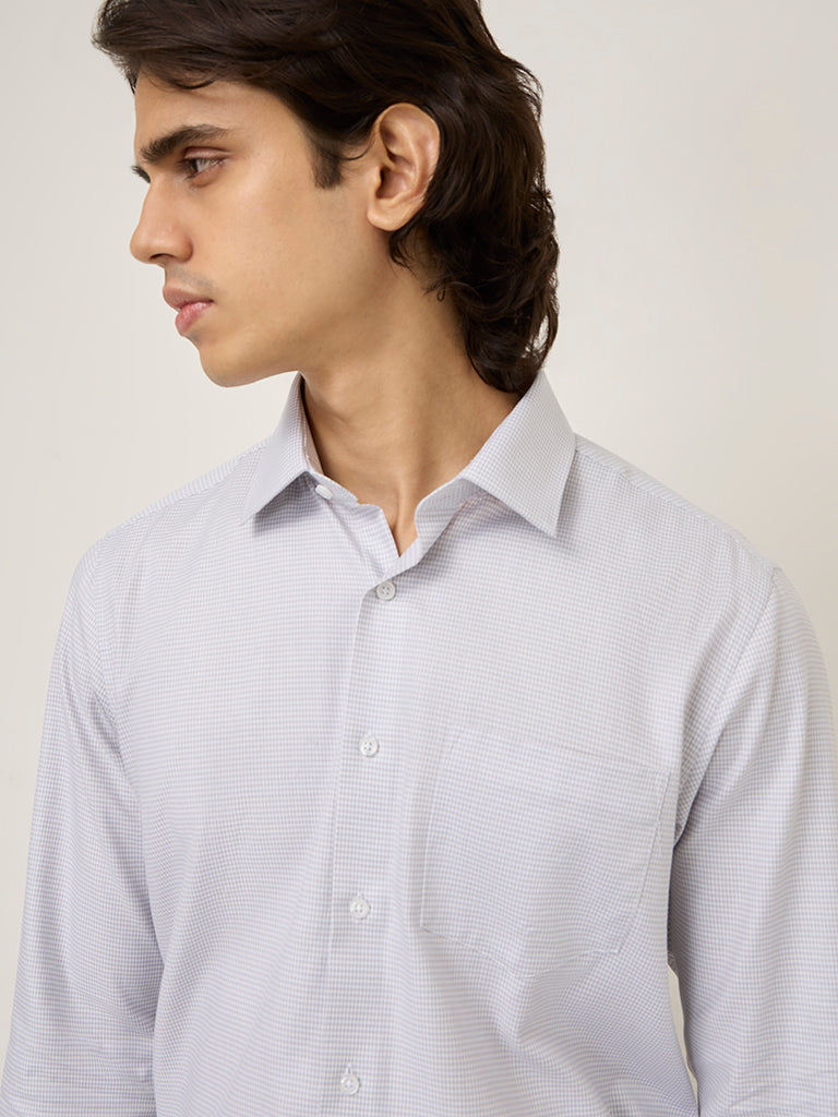 WES Formals Grey Houndstooth Design Slim-Fit Cotton Shirt