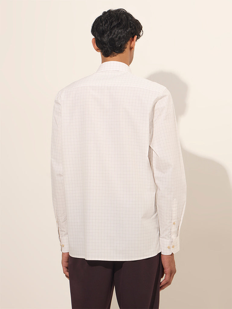 WES Formals Off-White Checkered Slim-Fit Cotton Shirt