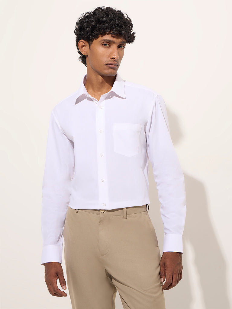 WES Formals Light Pink Self-Stripe Relaxed-Fit Cotton Shirt