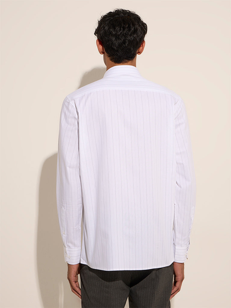 WES Formals White Striped Slim-Fit Cotton Shirt