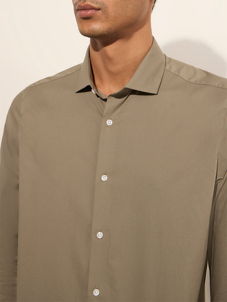 WES Formals Light Olive Slim-Fit Cotton Shirt