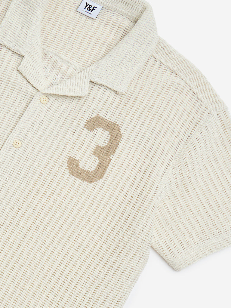 Y&F Kids Off-White Knitted Resort-Fit Cotton-Blend Shirt