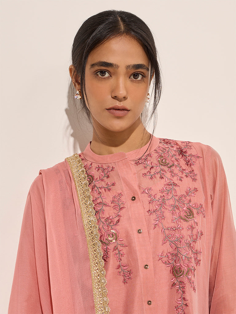 Vark Light Pink A-Line Kurta, Inner, Palazzos and Dupatta