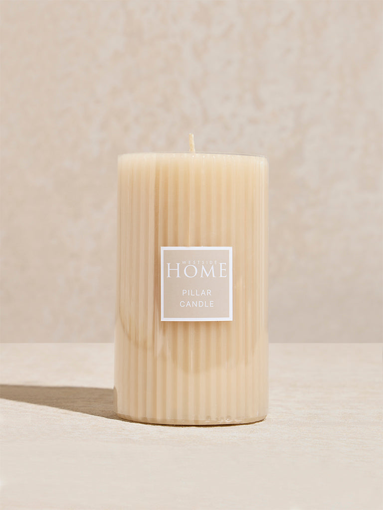 Westside Home Ivory Ribbed Textured Pillar Candle