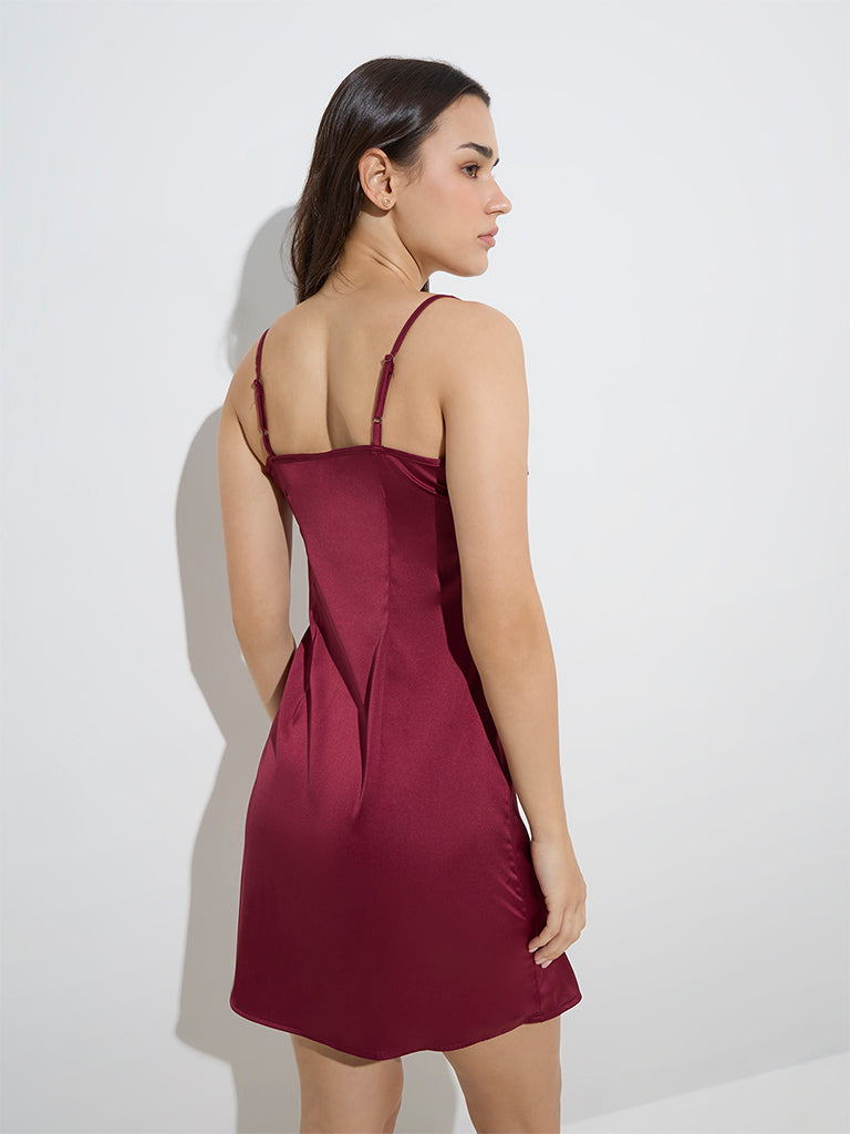 Wunderlove Wine Lace-Detailed Slip Dress