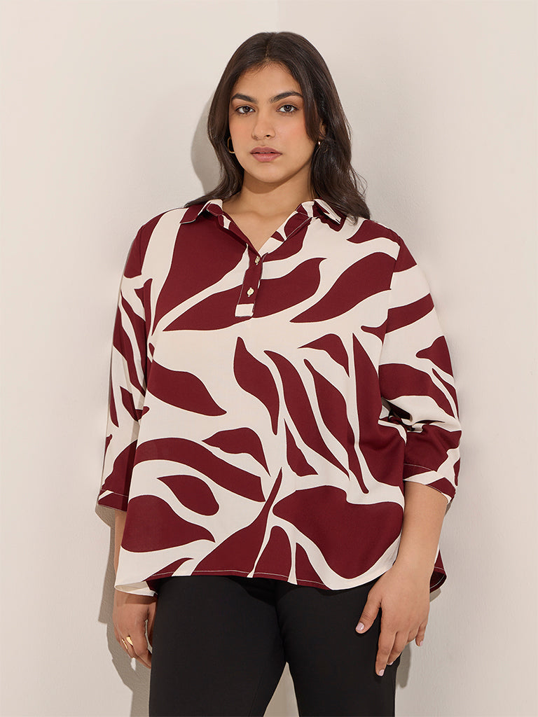 Gia Burgundy Abstract Print Top