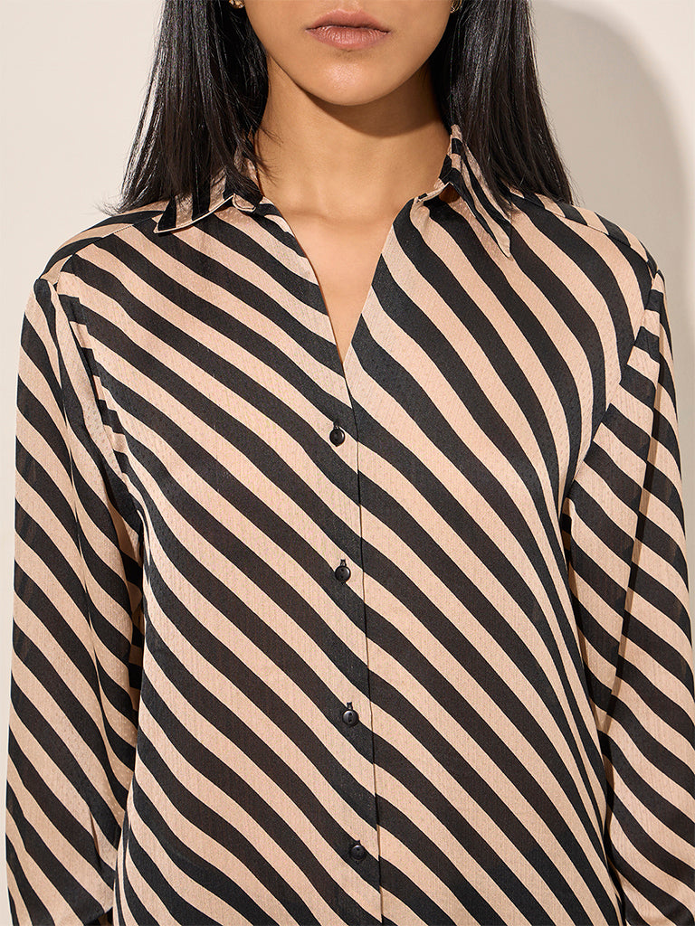 Wardrobe Beige Stripe Printed Shirt