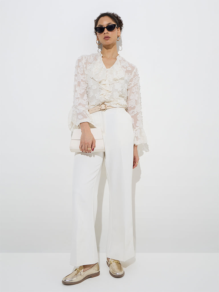 Wardrobe Off-White Floral Applique Top with Camisole