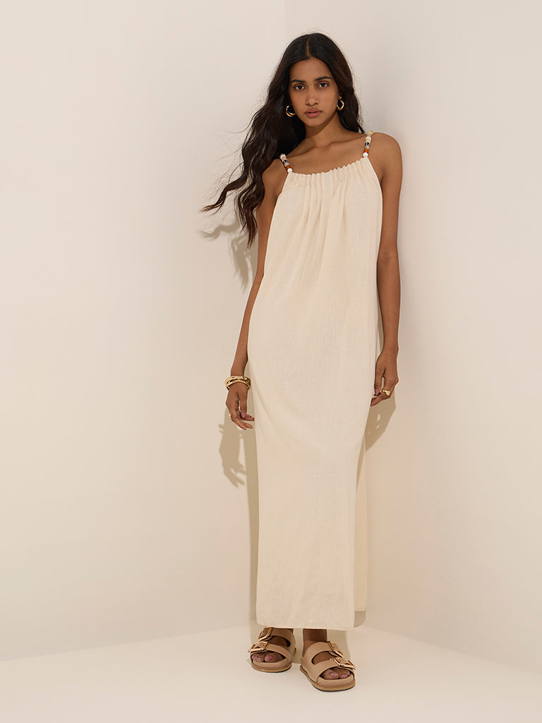 LOV Beige Pintuck Detailed Slip Dress