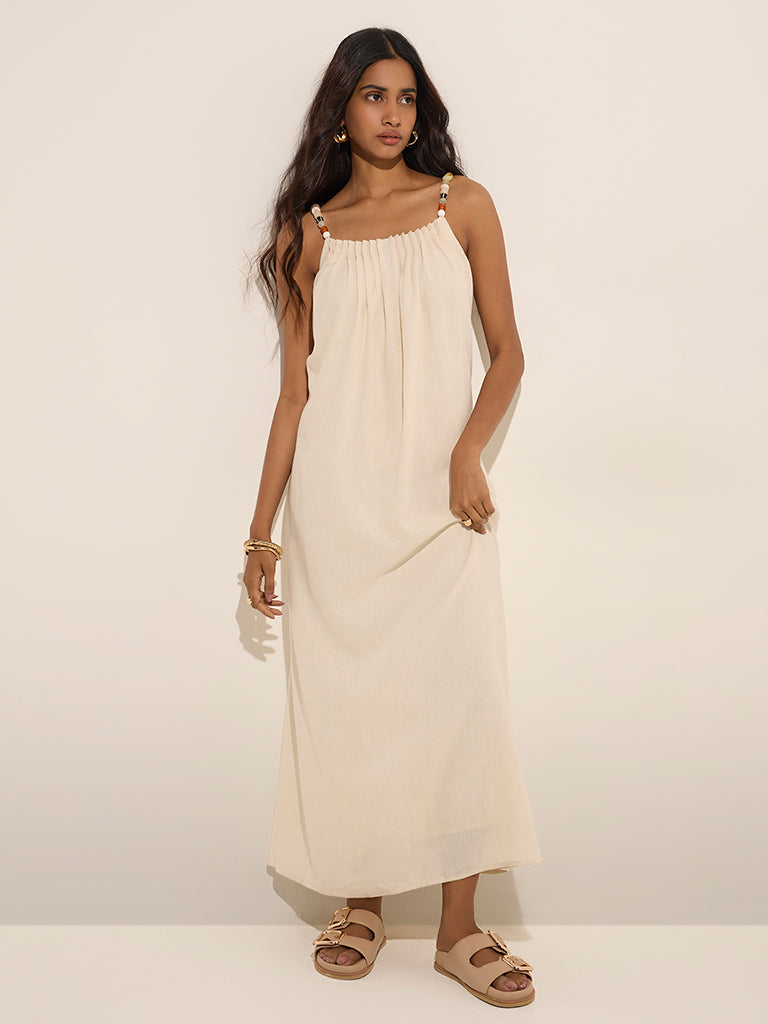 LOV Beige Pintuck Detailed Slip Dress